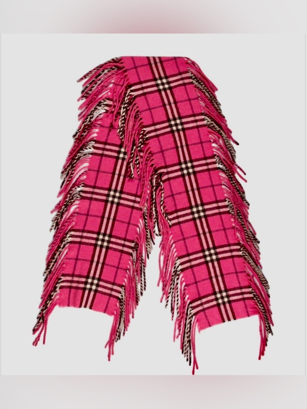 EUC Authentic BURBERRY LONDON 100% Cashmere Happy Double Fringe Scarf Fuchsia